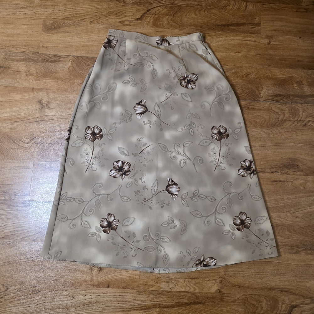 Vintage Tan Brown Floral Midi Skirt